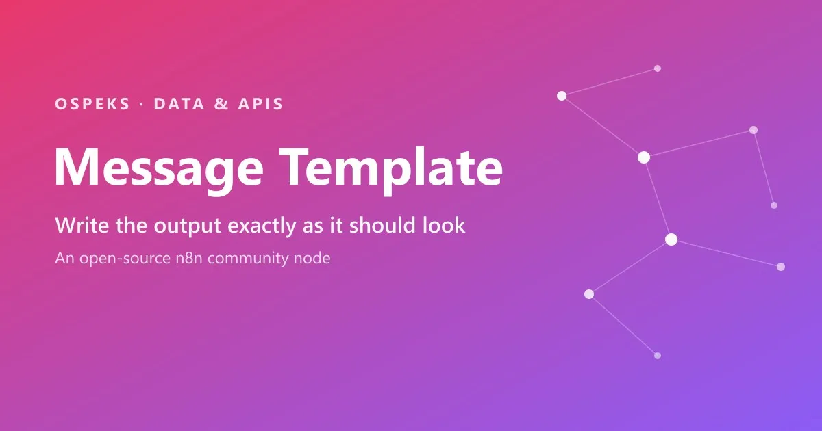 Message Template title card on a pink-to-purple gradient, reading: Write the output exactly as it should look